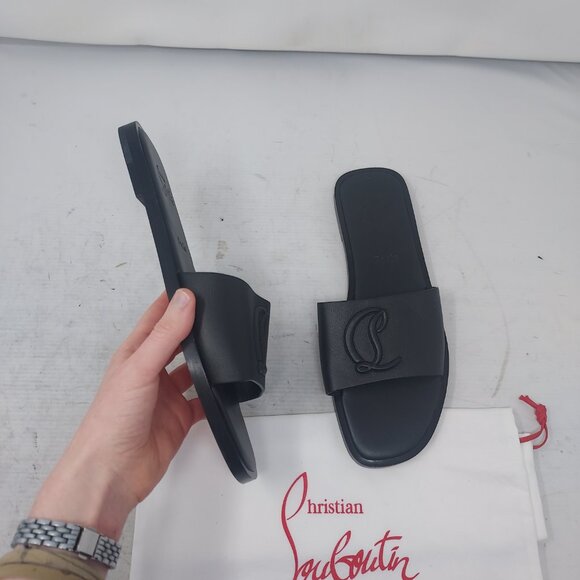 Christian Louboutin Black Flat CL Logo Mule Slide Sandal - Picture 4 of 10
